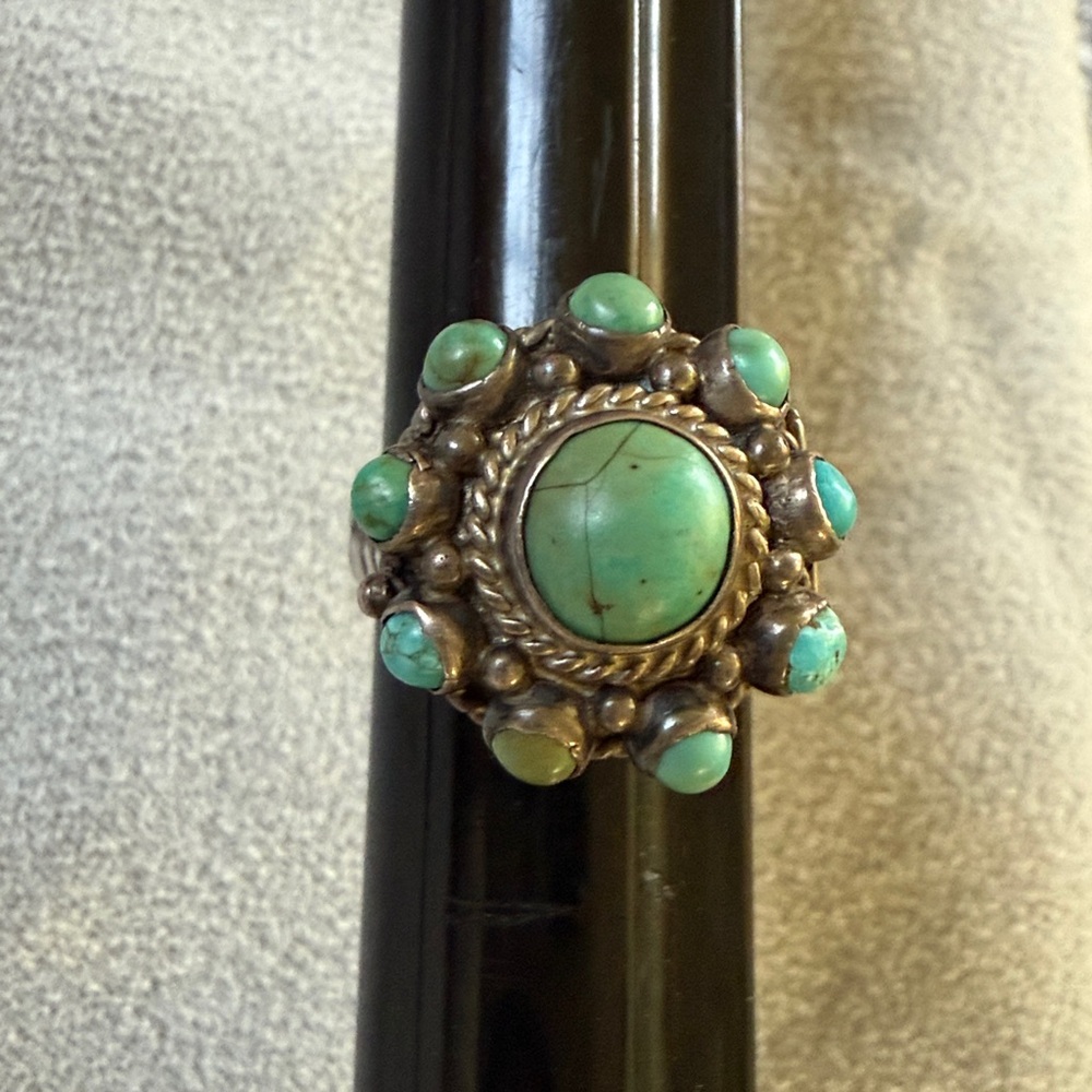 Vintage Turquoise Silver Poison Locket Ring